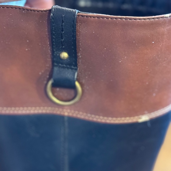 Two-Tone Black and Brown Mid-Calf Riding Boots - Women's Zip Heeled Boots - Picture 8 of 10